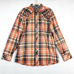 Roar Shirt Mens XL Plaid Signature Encode Cross Embroidered Button Up‎ Rock